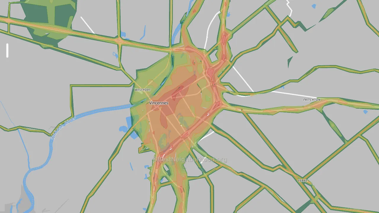 Vincennes, IN Map of Noise Levels in Vincennes