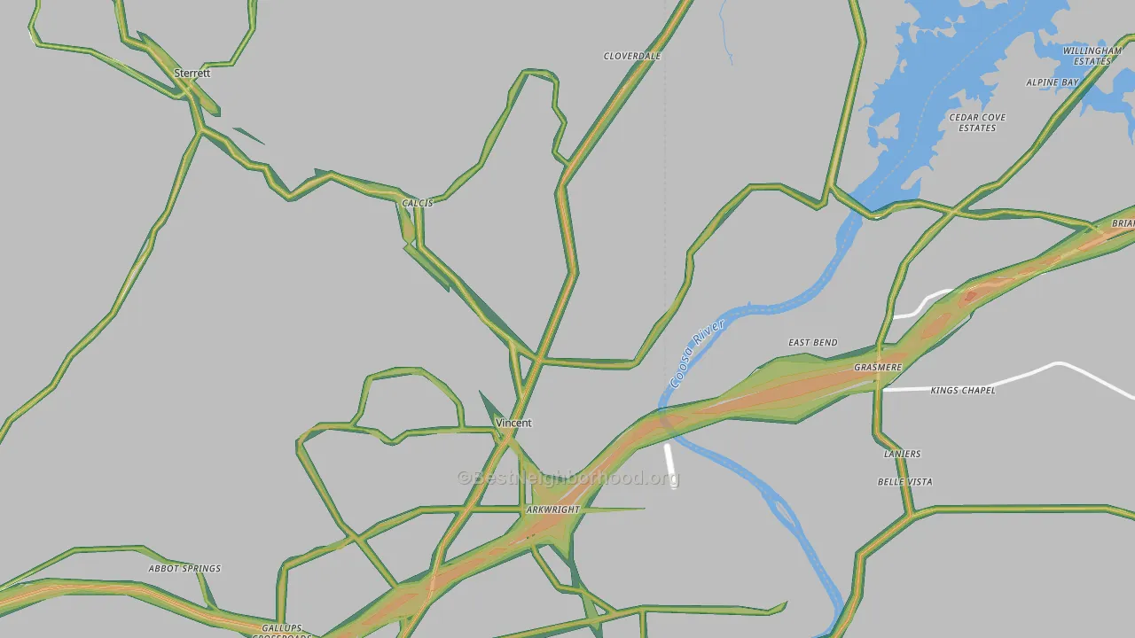 Vincent, AL Map of Noise Levels in Vincent