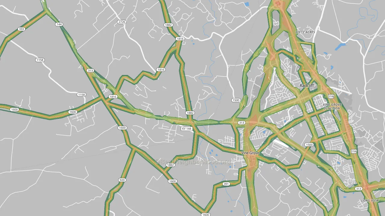 Vine Grove, KY Map of Noise Levels in Vine Grove