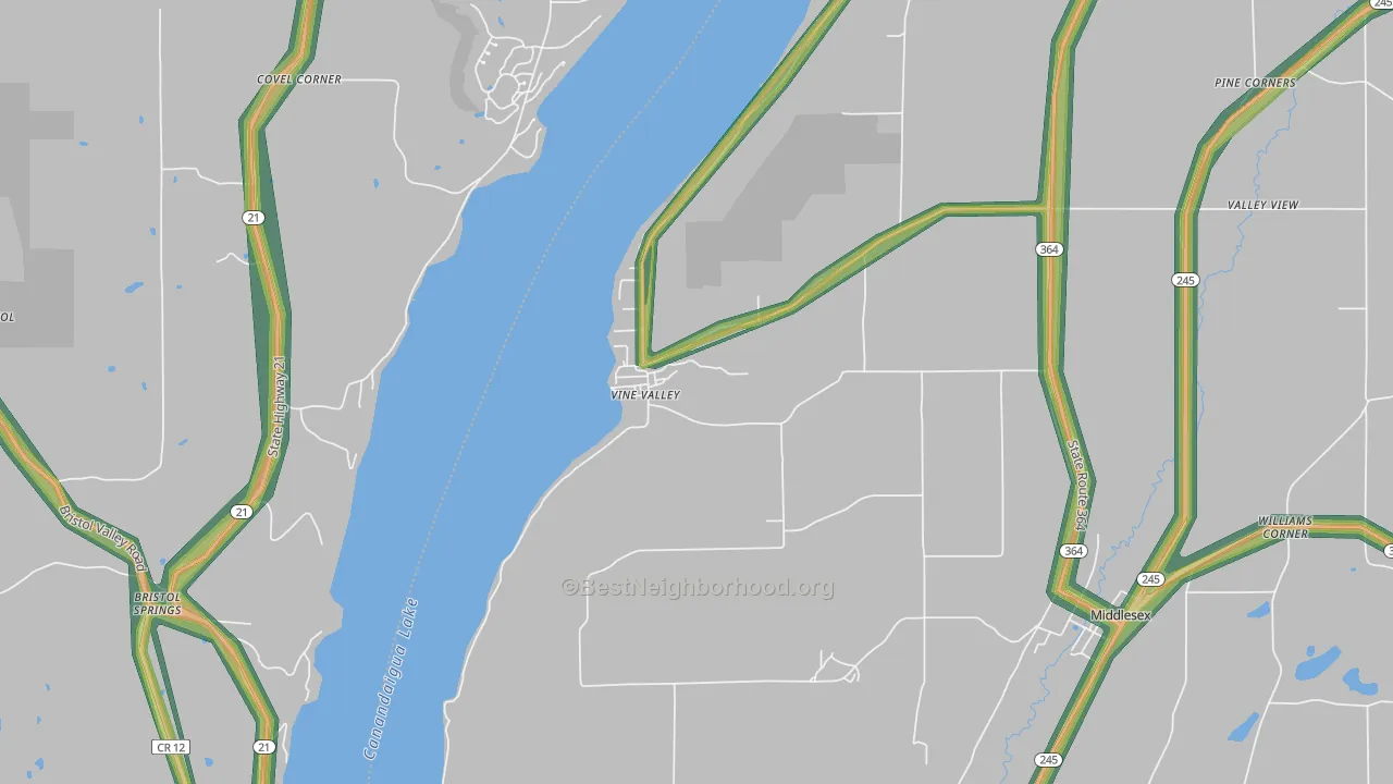 Vine Valley, NY Map of Noise Levels in Vine Valley
