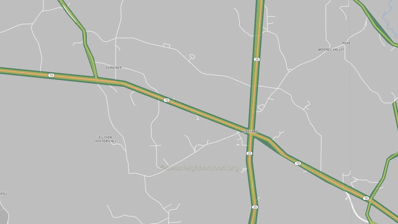 Vineland, AL Map of Noise Levels in Vineland