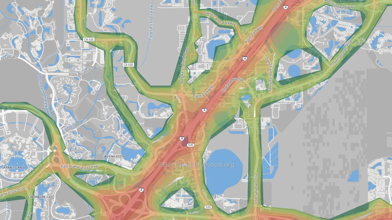 Vineland, FL Map of Noise Levels in Vineland