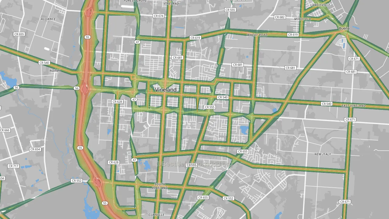 Vineland, NJ Map of Noise Levels in Vineland