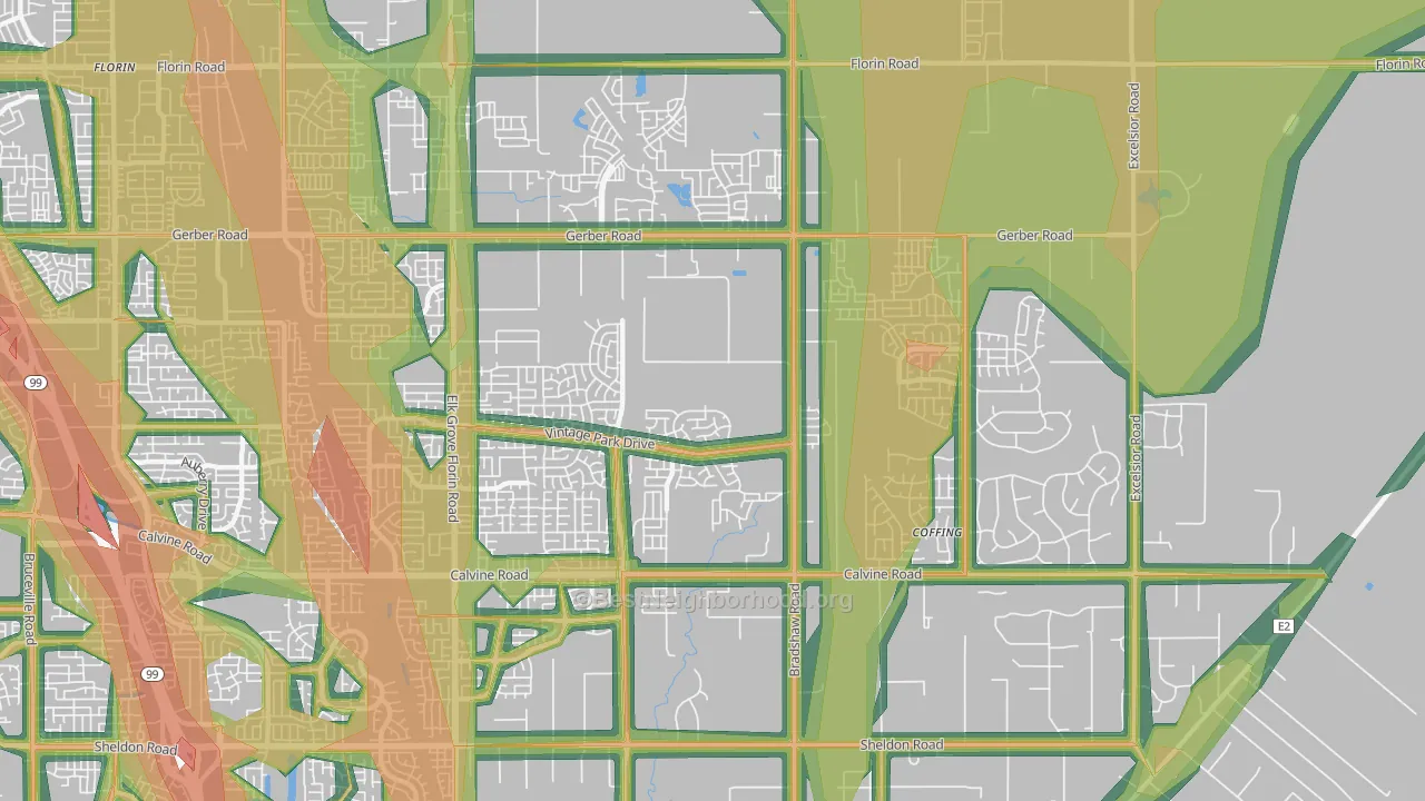 Vineyard, CA Map of Noise Levels in Vineyard