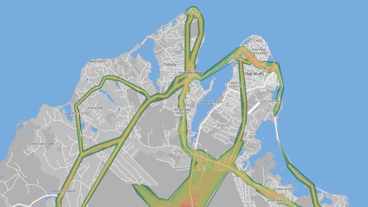 Vineyard Haven, MA Map of Noise Levels in Vineyard Haven