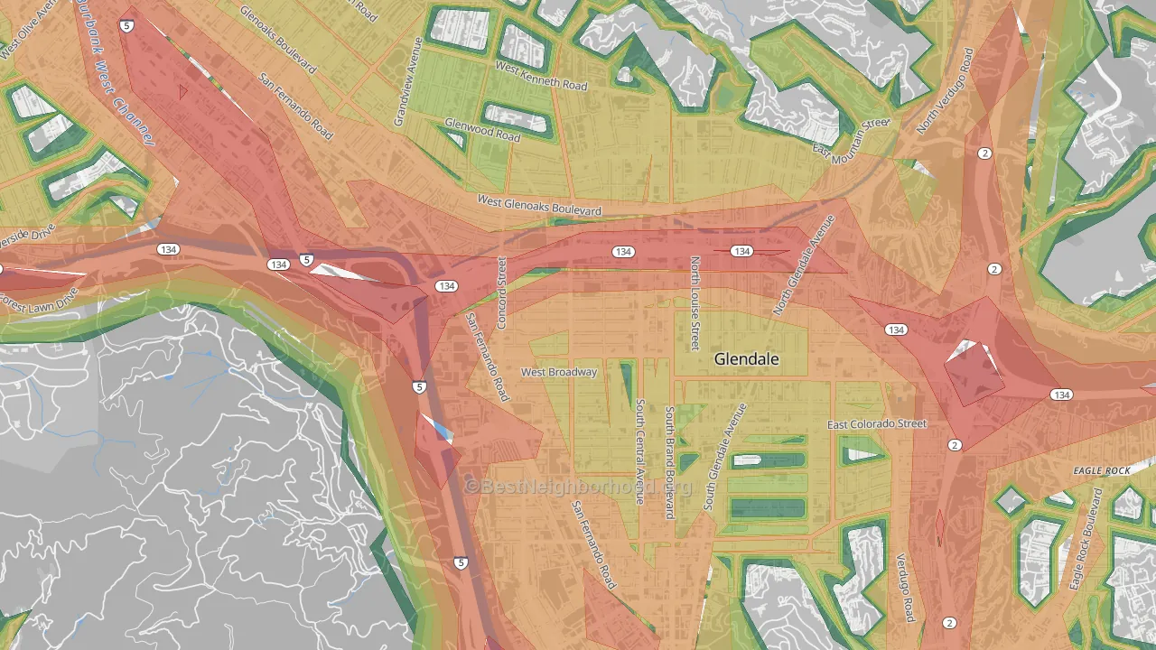 Vineyard-Los Angeles, Glendale, CA Map of Noise Levels in Vineyard-Los Angeles