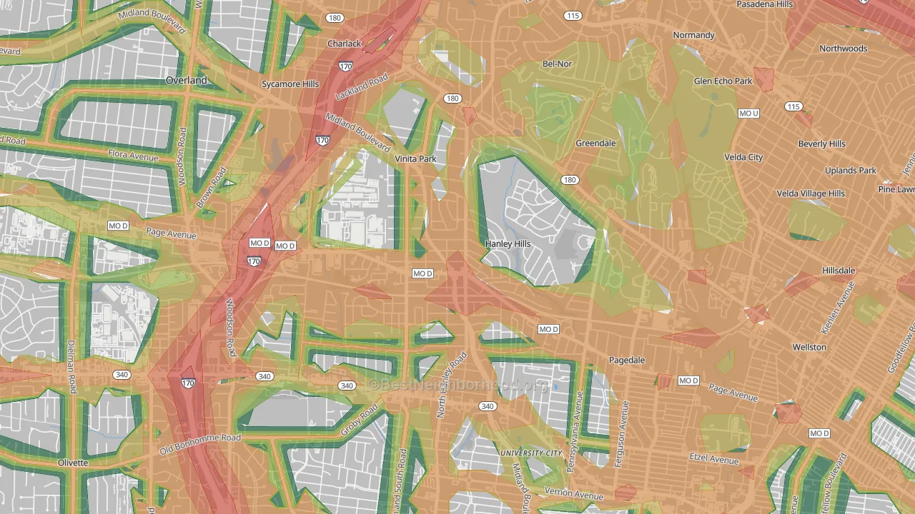 Vinita Terrace, MO Map of Noise Levels in Vinita Terrace