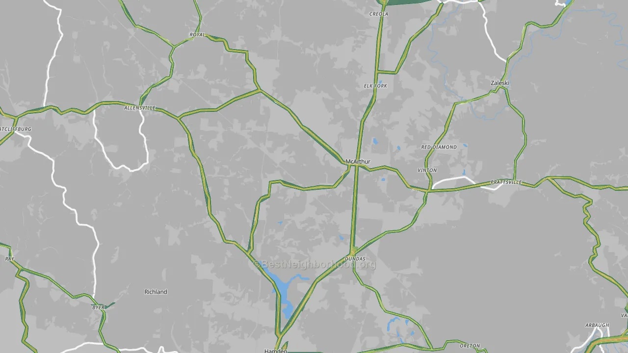 Vinton County, OH Map of Noise Levels in Vinton County