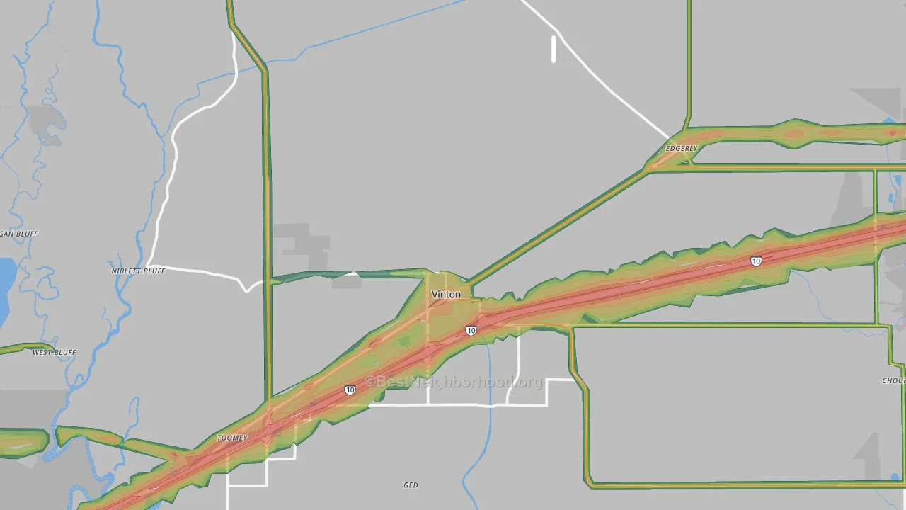 Vinton, LA Map of Noise Levels in Vinton