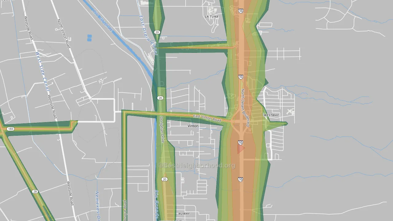 Vinton, TX Map of Noise Levels in Vinton