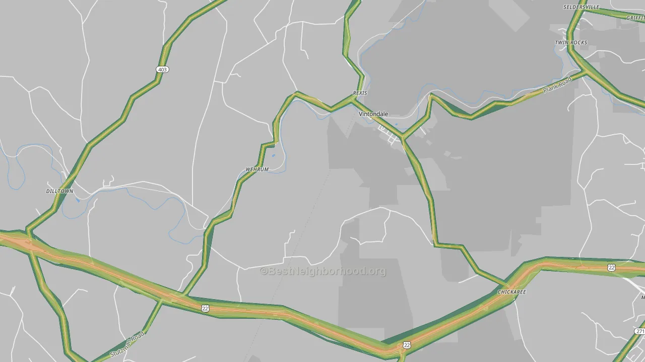 Vintondale, PA Map of Noise Levels in Vintondale