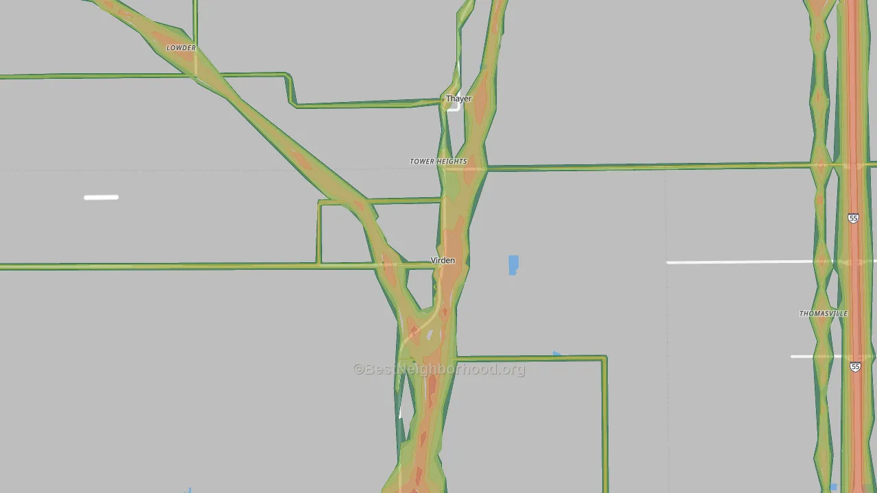 Virden, IL Map of Noise Levels in Virden