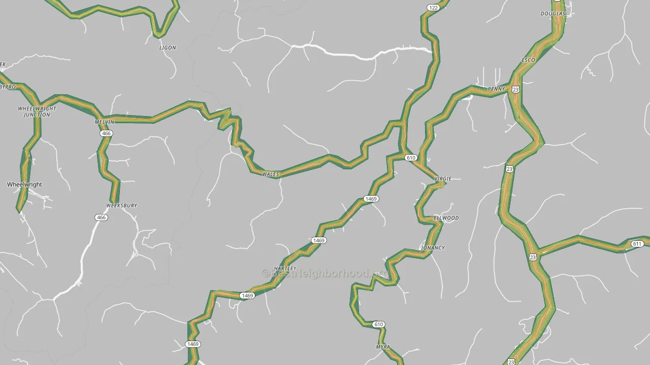Virgie, KY Map of Noise Levels in Virgie