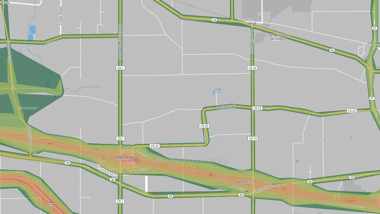 Virgil, IL Map of Noise Levels in Virgil