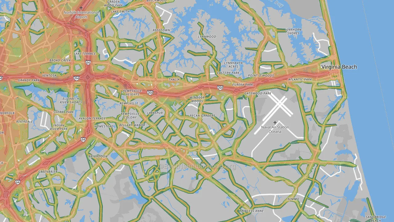 Virginia Beach City, VA Map of Noise Levels in Virginia Beach City