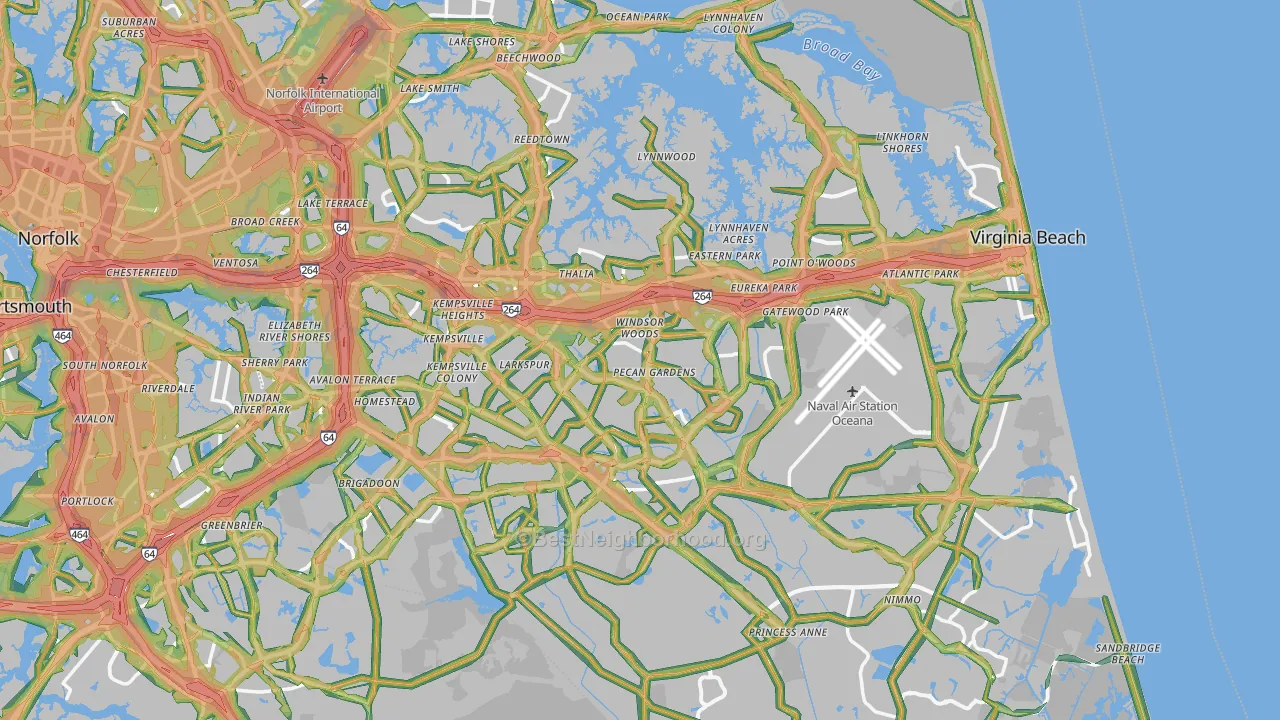 Virginia Beach, VA Map of Noise Levels in Virginia Beach