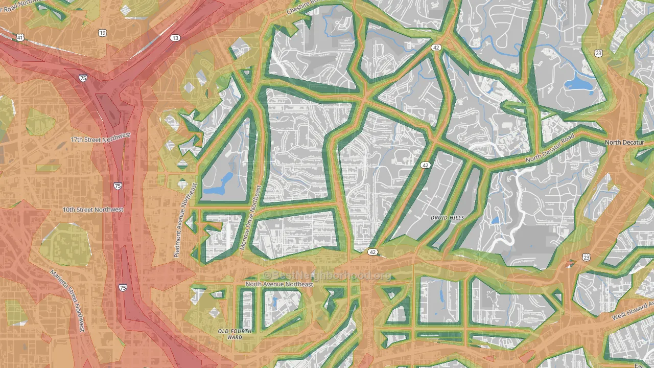 Virginia-Highland, Atlanta, GA Map of Noise Levels in Virginia-Highland