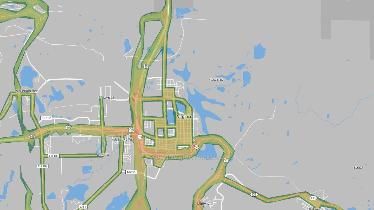 Virginia, MN Map of Noise Levels in Virginia