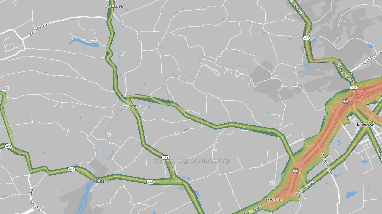 Virginville, PA Map of Noise Levels in Virginville