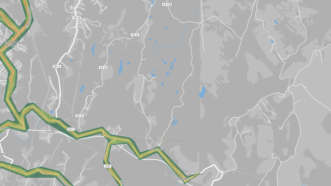 Virginville, WV Map of Noise Levels in Virginville