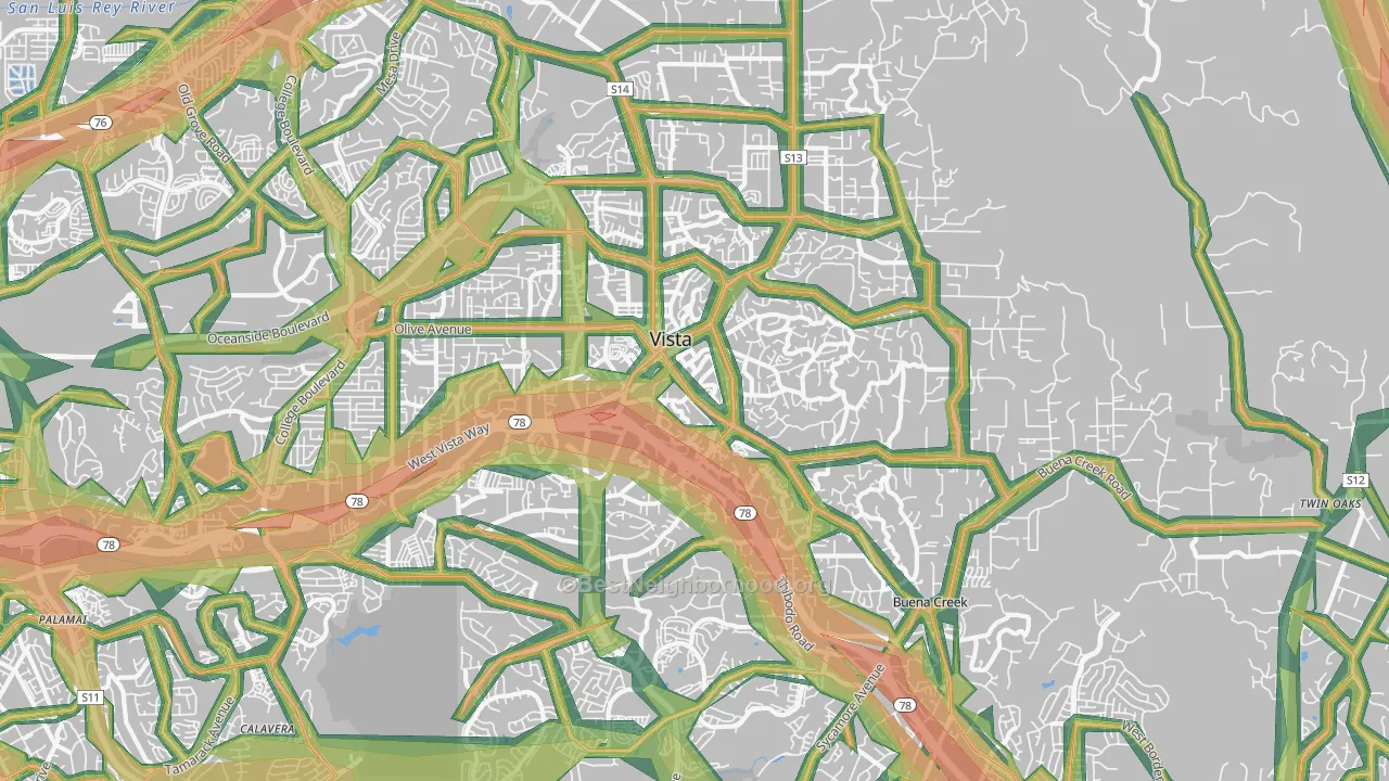 Vista, CA Map of Noise Levels in Vista