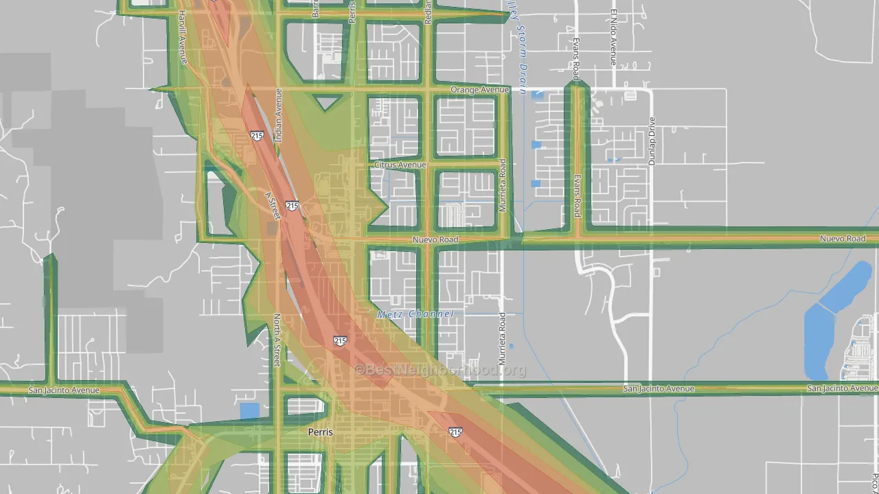Vista Creek, Perris, CA Map of Noise Levels in Vista Creek