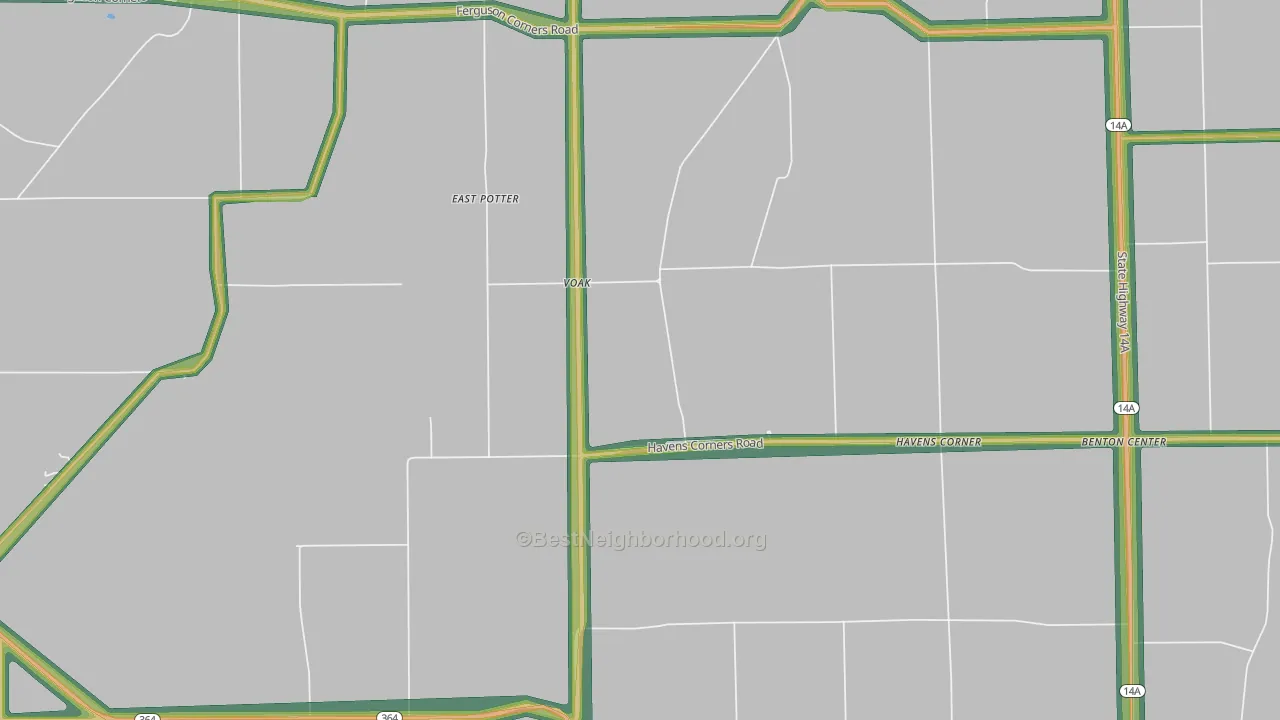 Voak, NY Map of Noise Levels in Voak