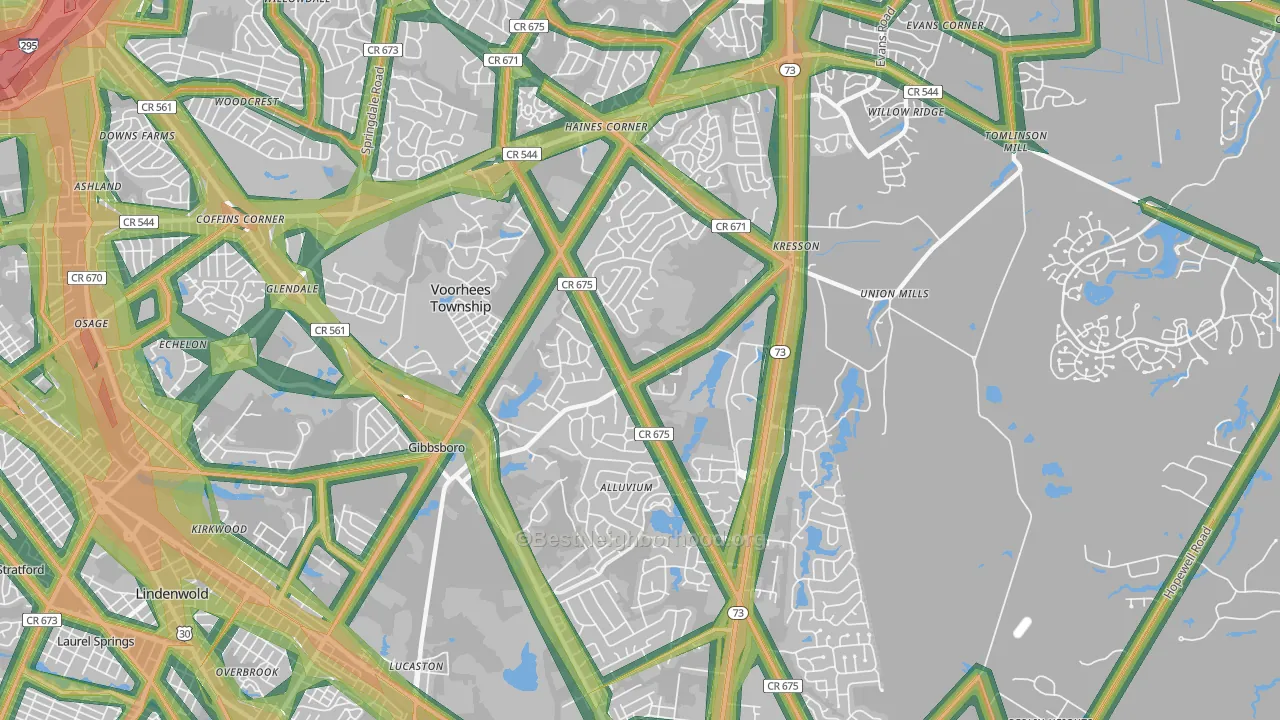 Voorhees, NJ Map of Noise Levels in Voorhees