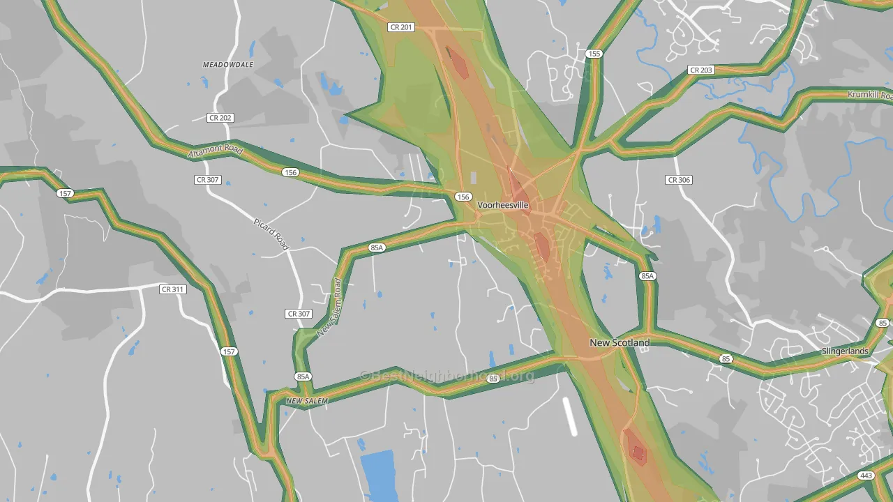 Voorheesville, NY Map of Noise Levels in Voorheesville
