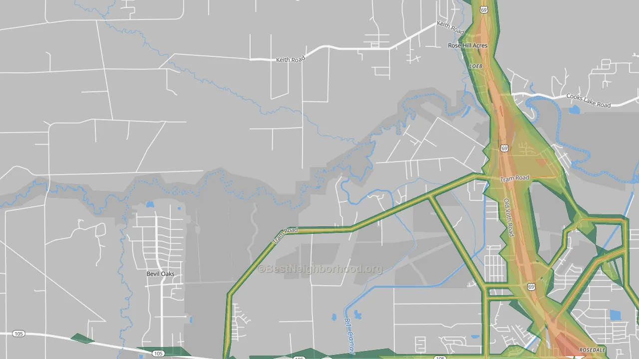 Voth, TX Map of Noise Levels in Voth