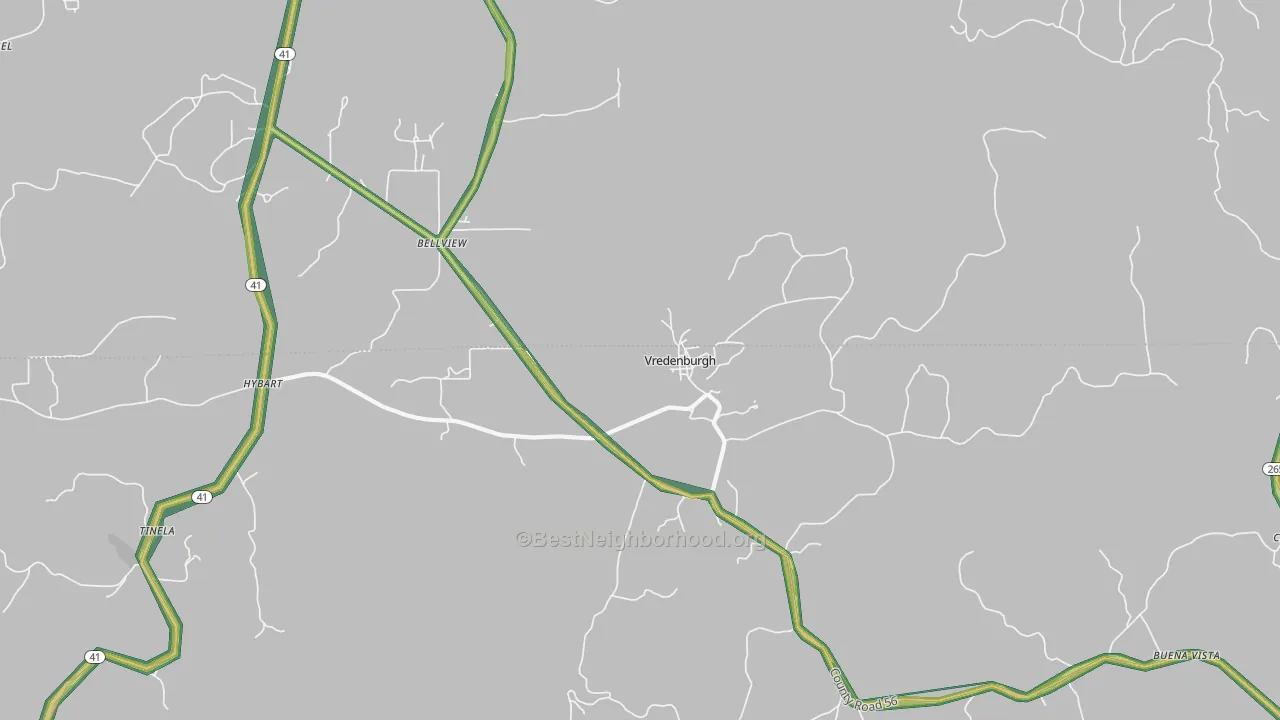 Vredenburgh, AL Map of Noise Levels in Vredenburgh