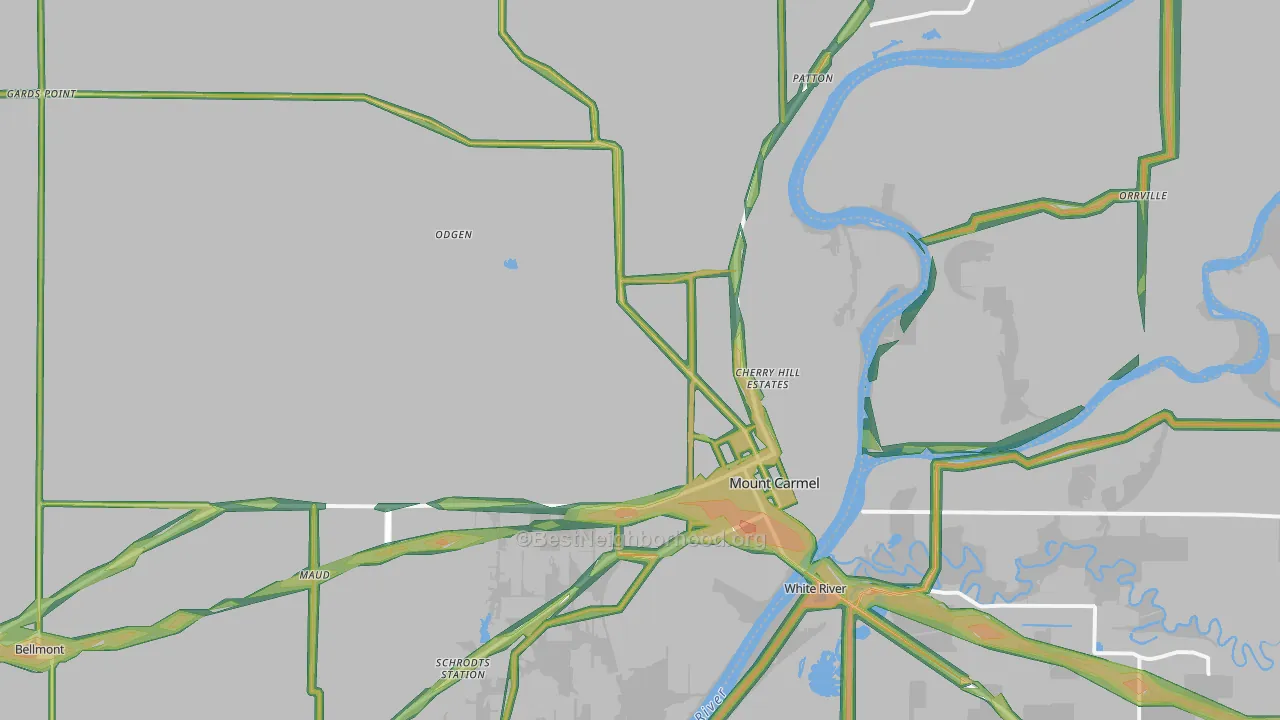 Wabash County, IL Map of Noise Levels in Wabash County
