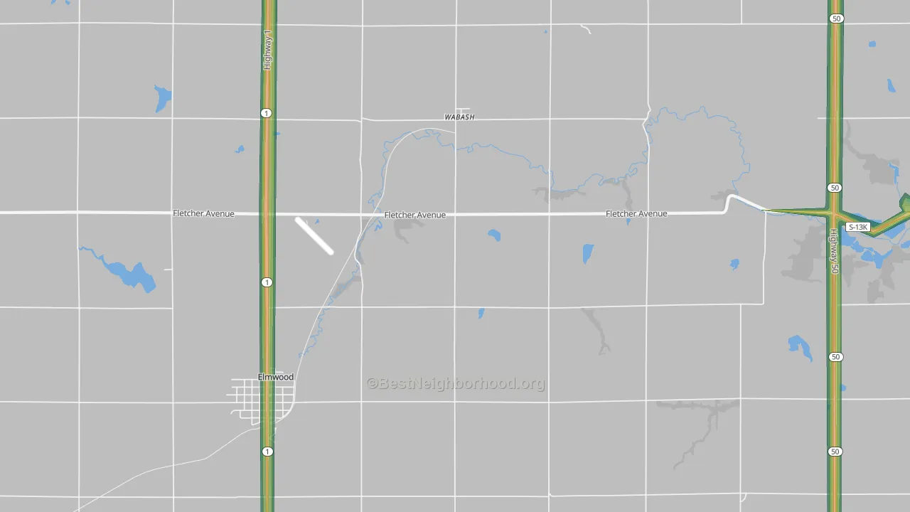Wabash, NE Map of Noise Levels in Wabash