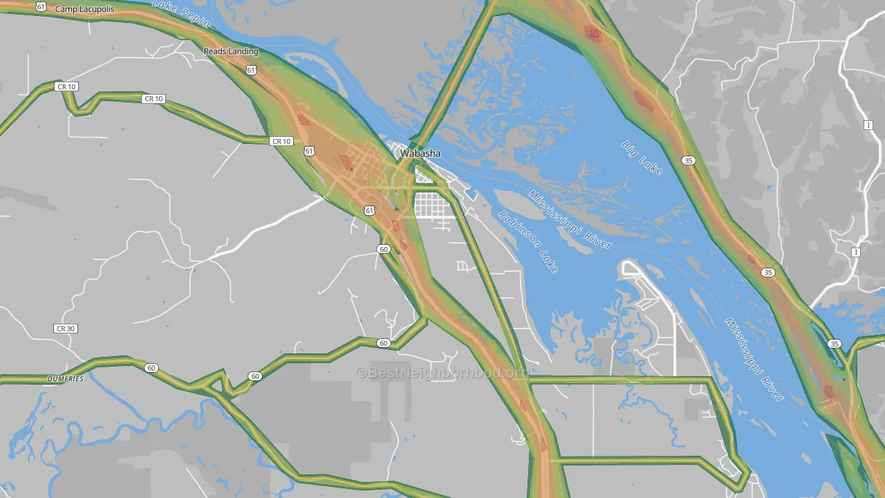 Wabasha, MN Map of Noise Levels in Wabasha