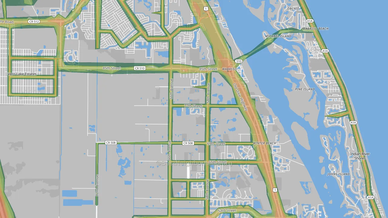 Wabasso, FL Map of Noise Levels in Wabasso