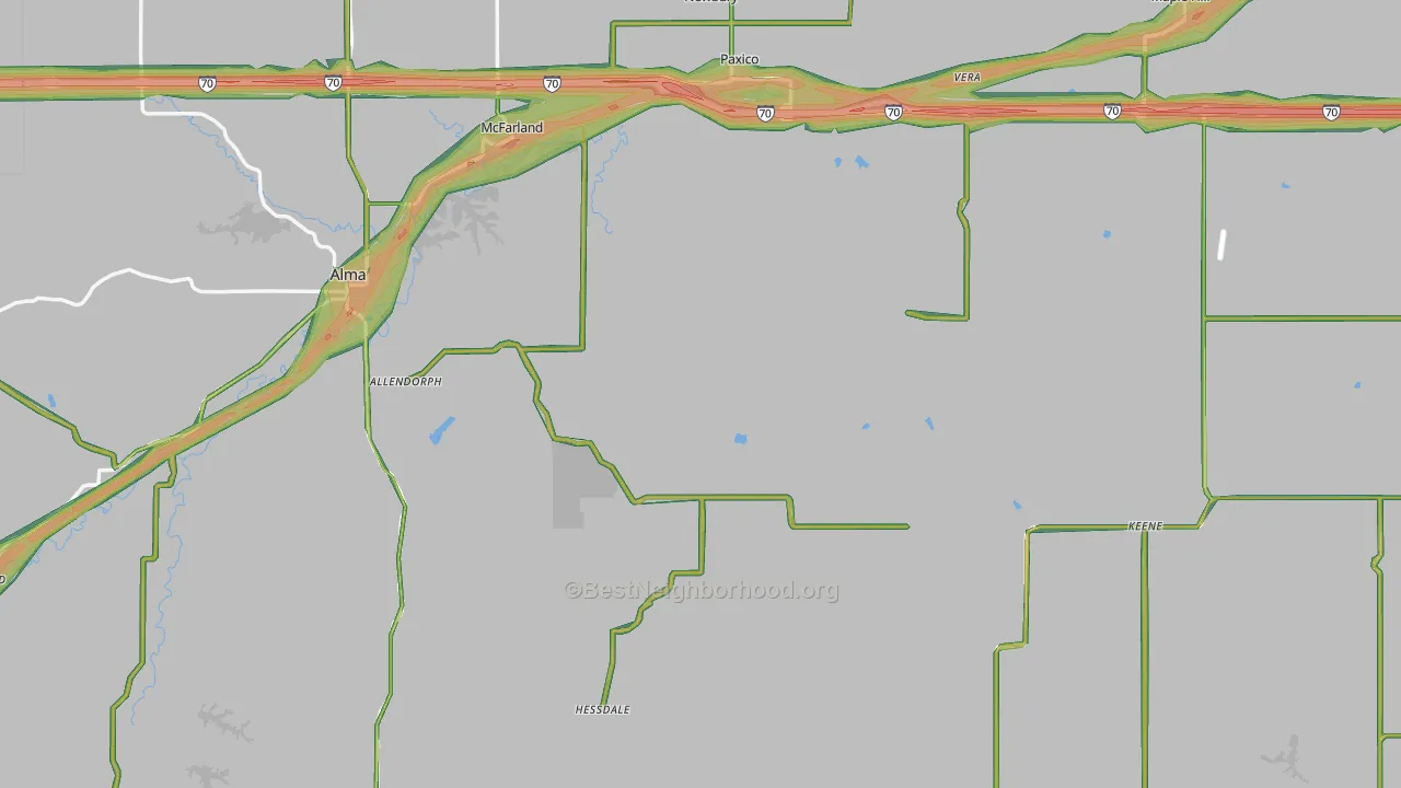 Wabaunsee County, KS Map of Noise Levels in Wabaunsee County