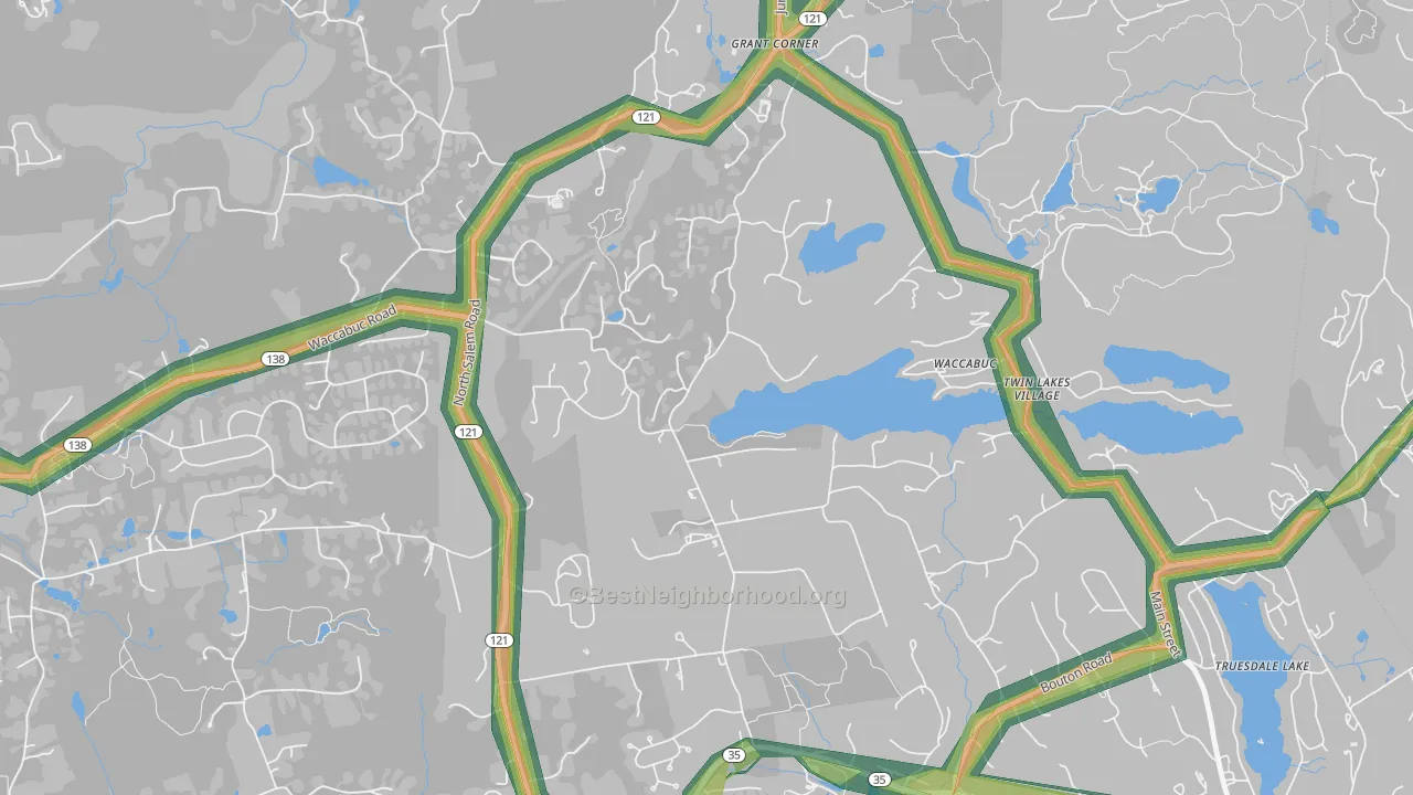 Waccabuc, NY Map of Noise Levels in Waccabuc