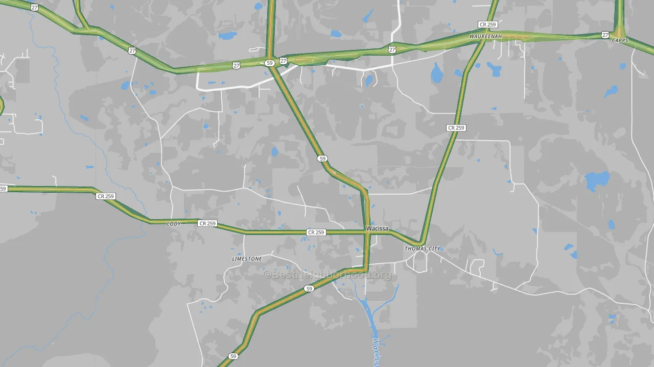 Wacissa, FL Map of Noise Levels in Wacissa