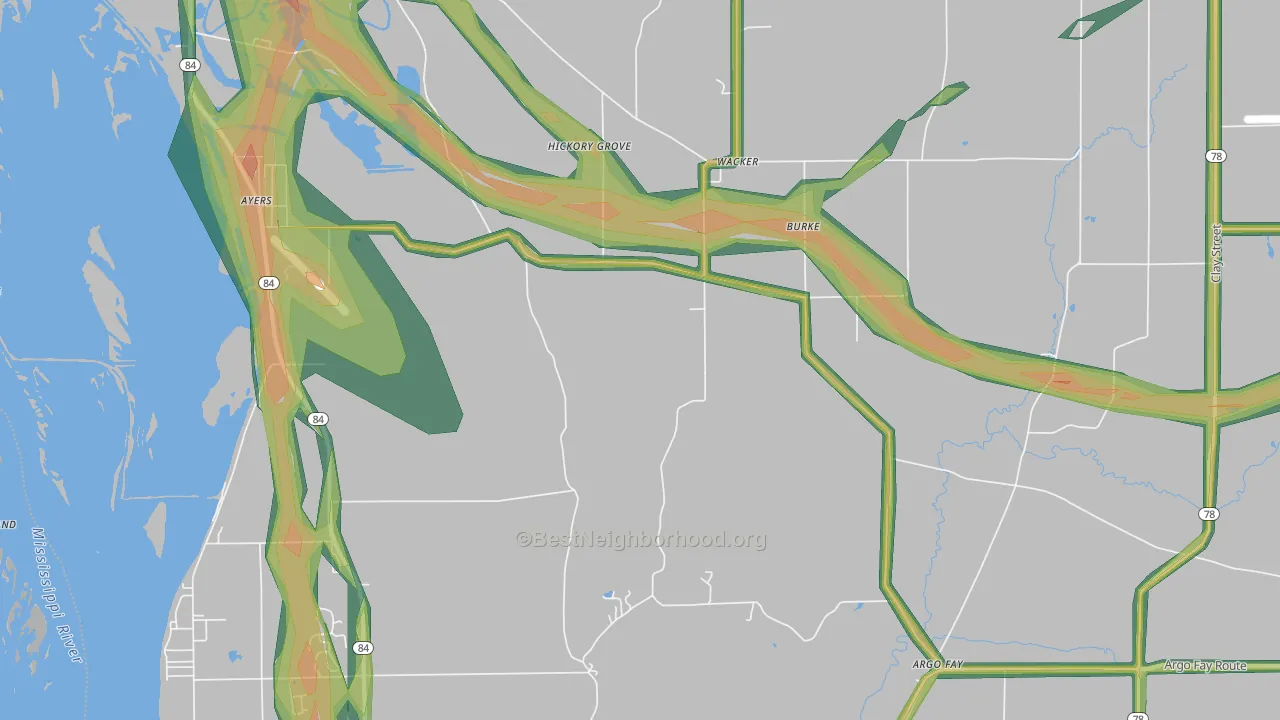 Wacker, IL Map of Noise Levels in Wacker