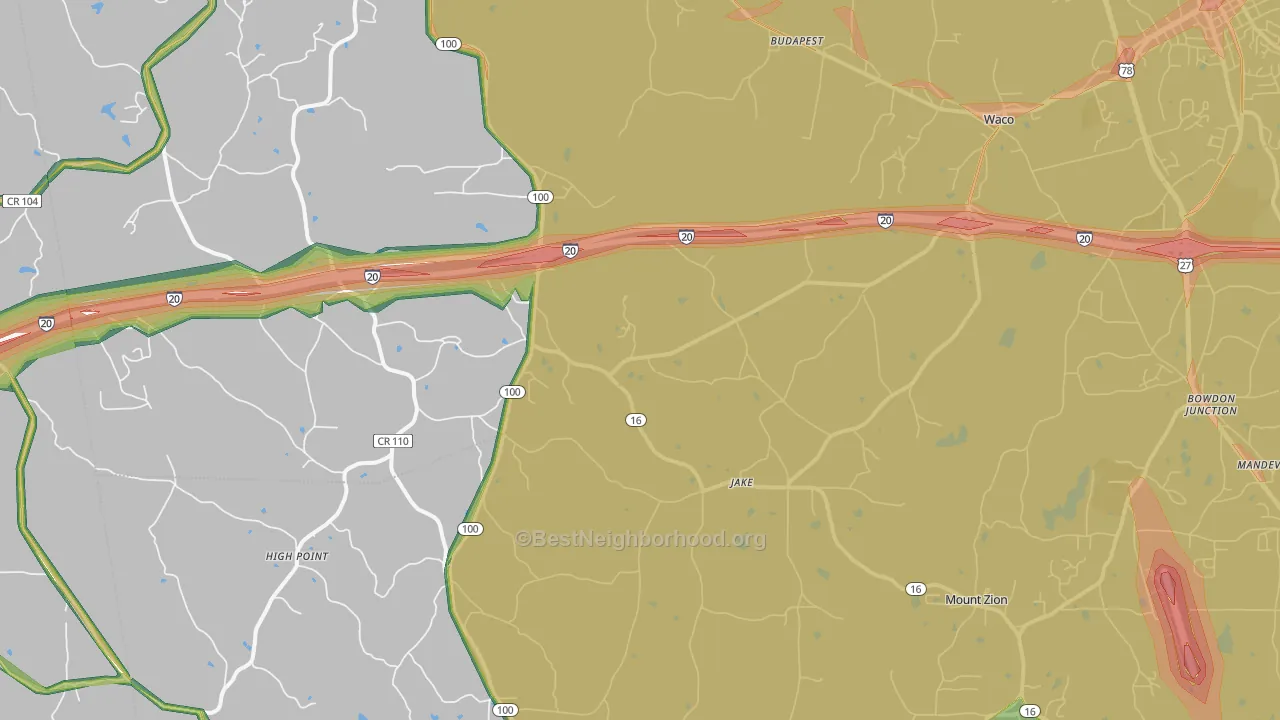 Waco, GA Map of Noise Levels in Waco