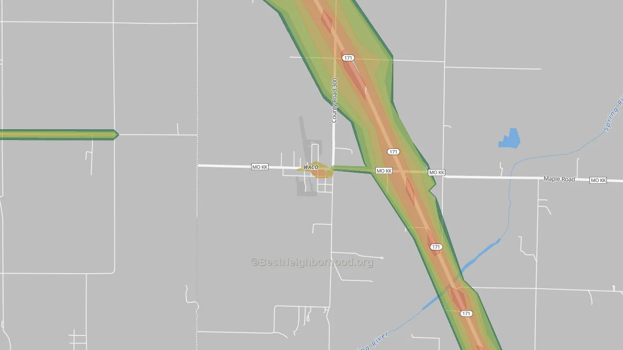 Waco, MO Map of Noise Levels in Waco