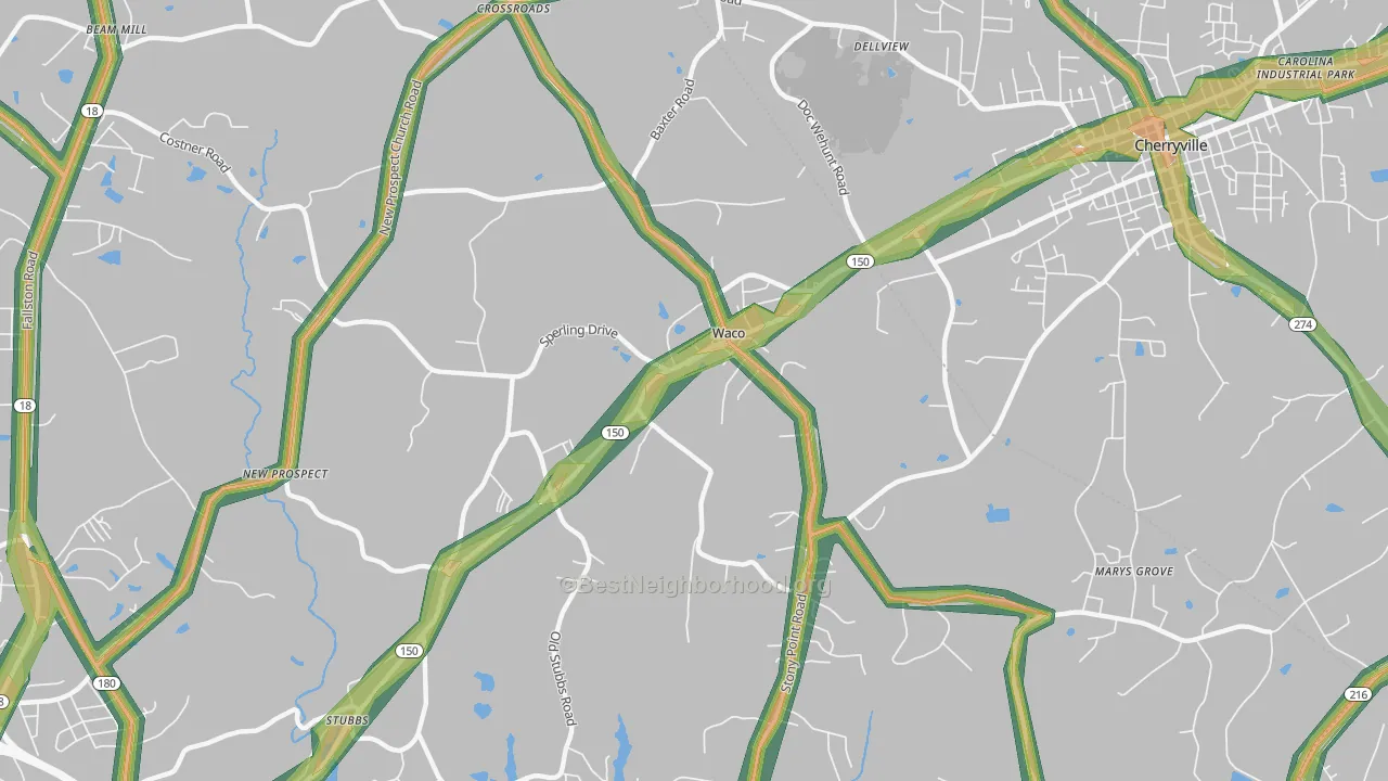 Waco, NC Map of Noise Levels in Waco