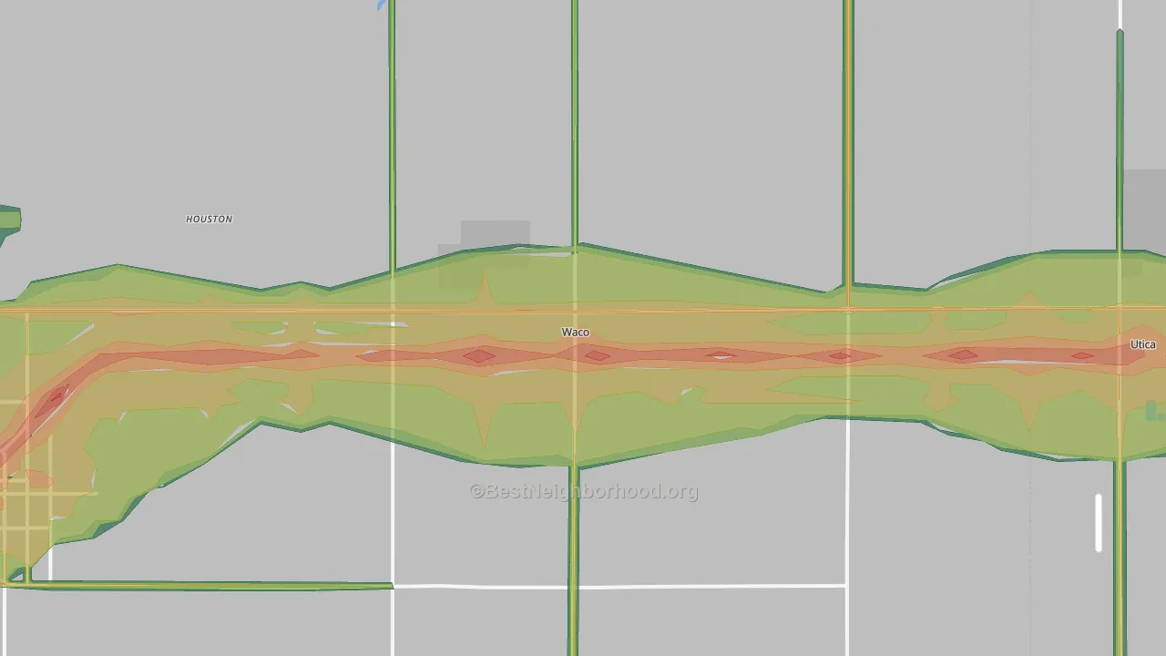 Waco, NE Map of Noise Levels in Waco