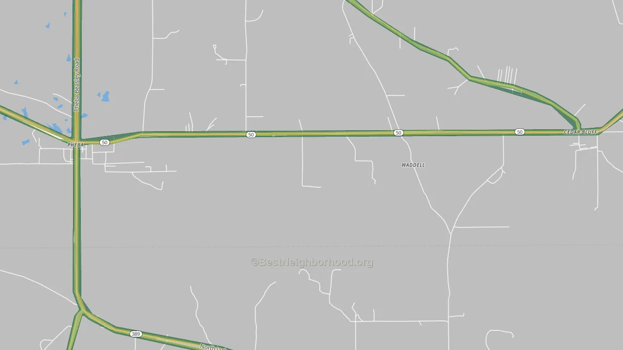 Waddell, MS Map of Noise Levels in Waddell