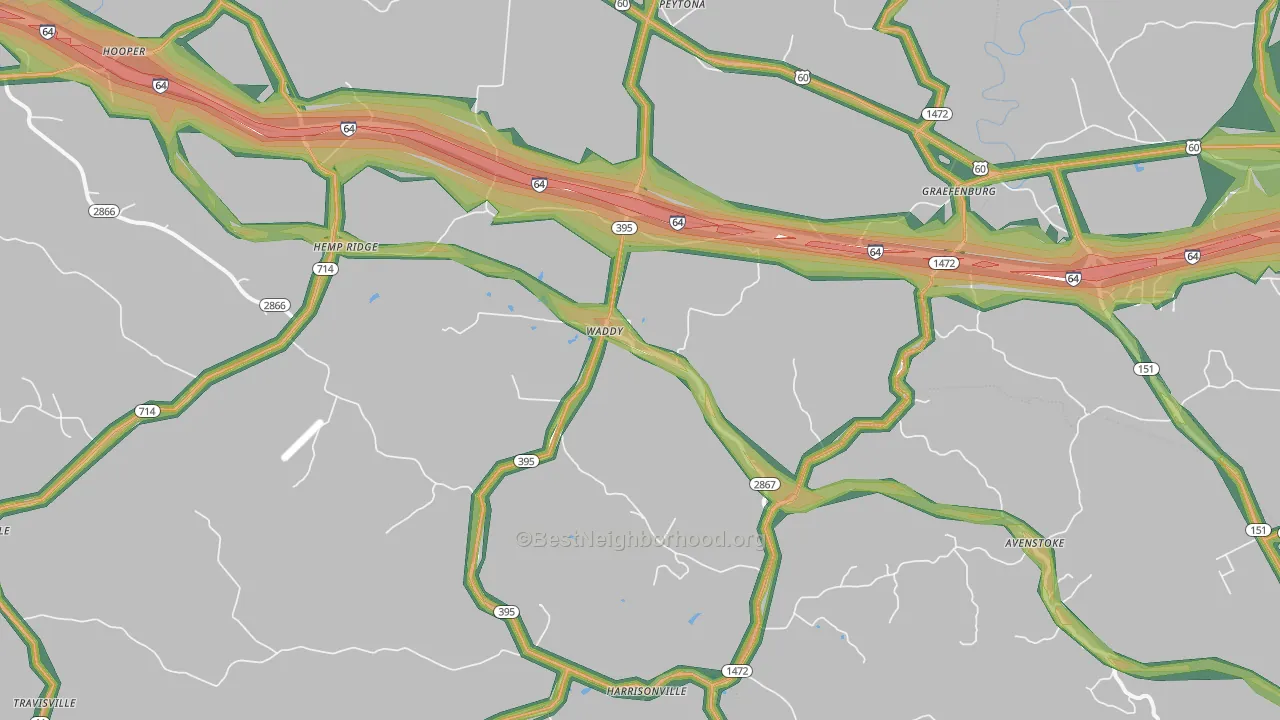 Waddy, KY Map of Noise Levels in Waddy