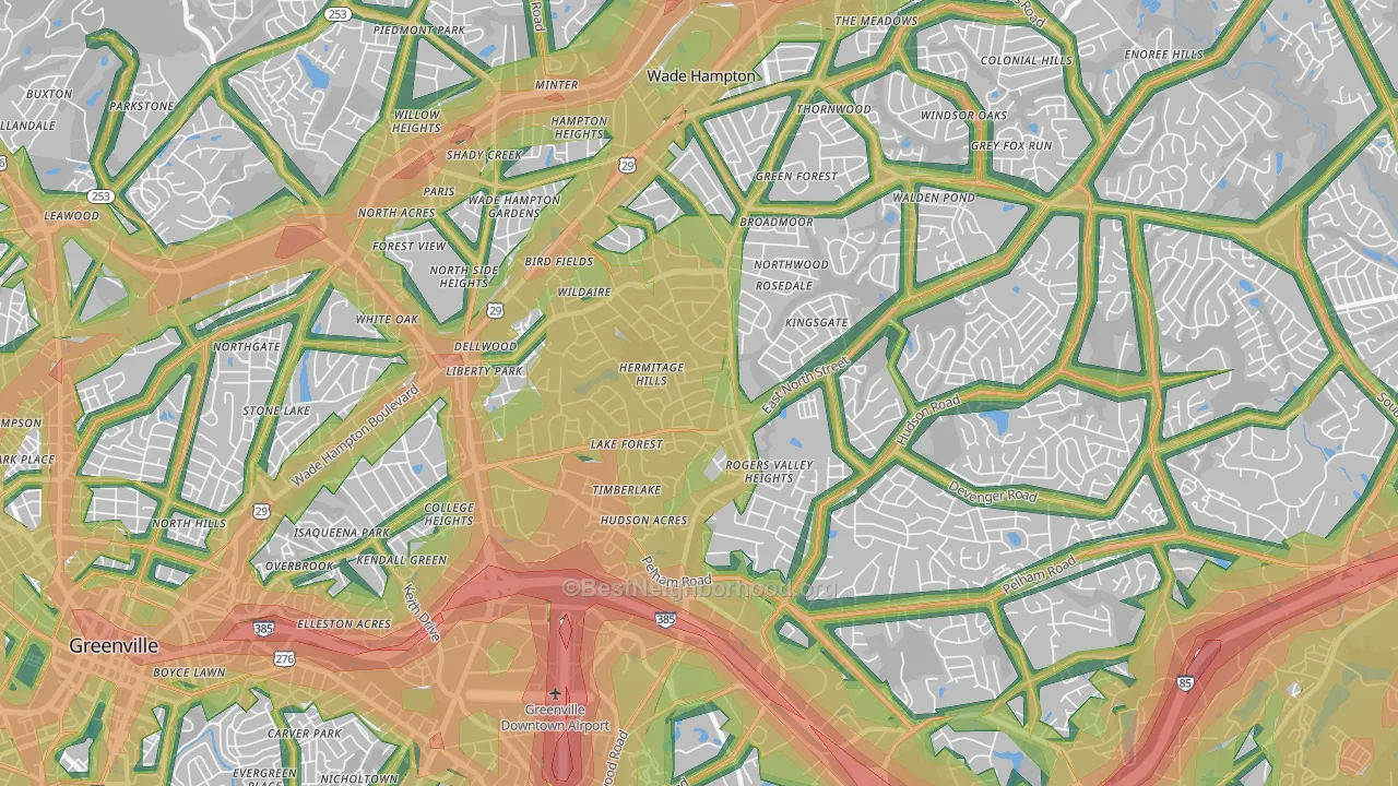 Wade Hampton, SC Map of Noise Levels in Wade Hampton