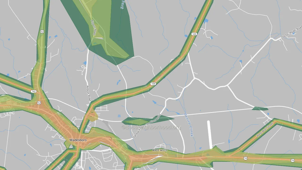 Wade Mills, NC Map of Noise Levels in Wade Mills