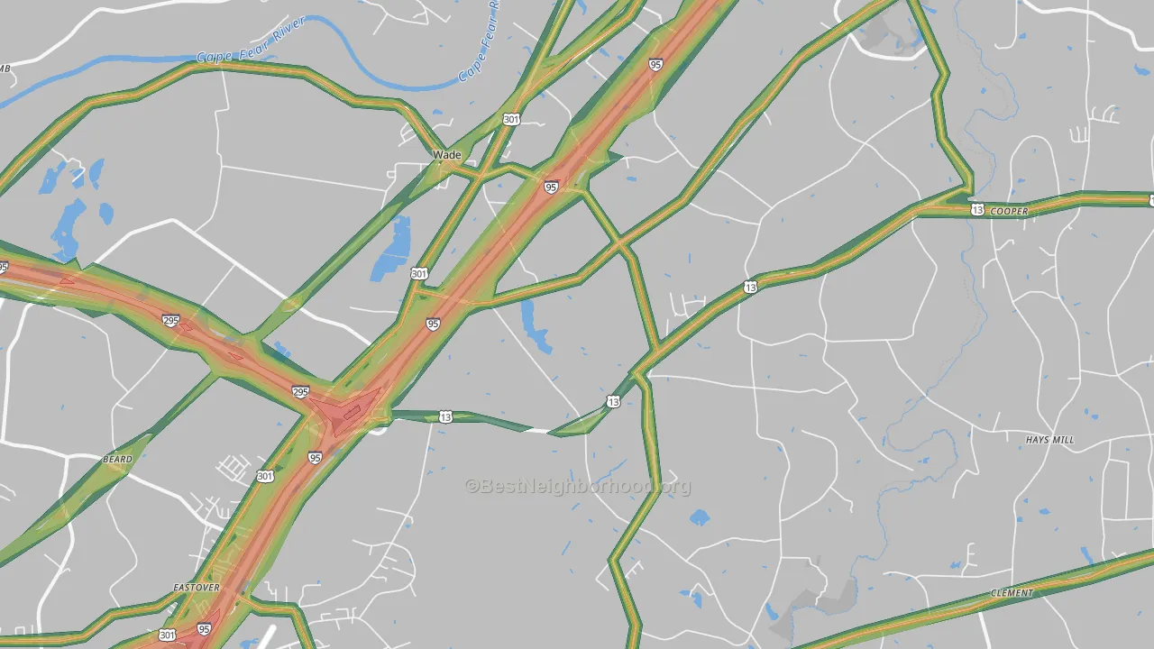 Wade, NC Map of Noise Levels in Wade
