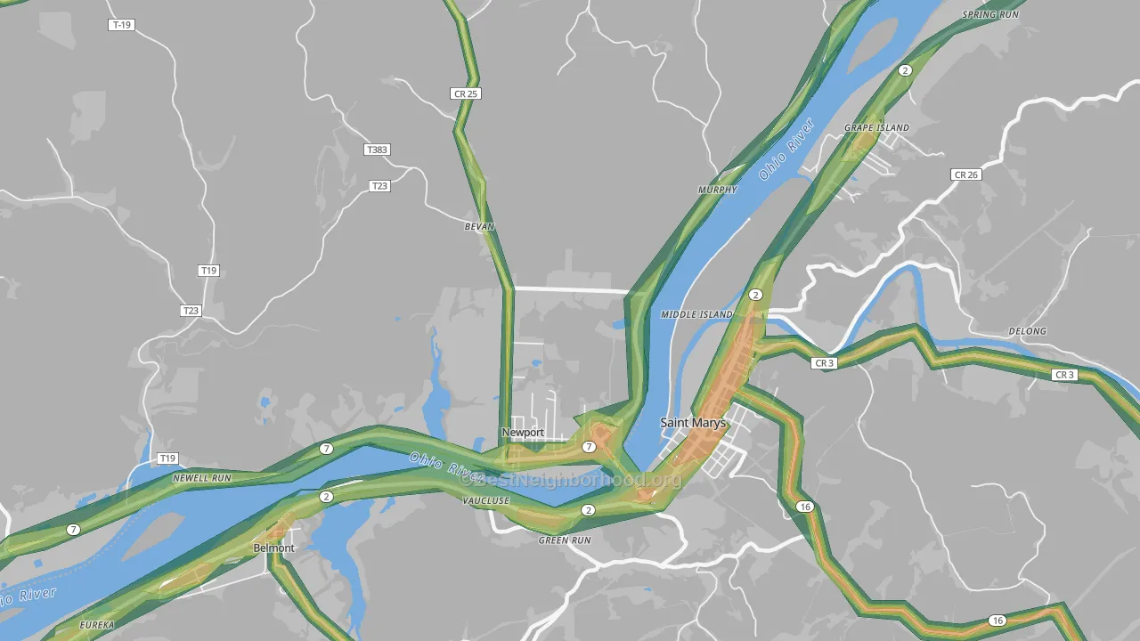 Wade, OH Map of Noise Levels in Wade