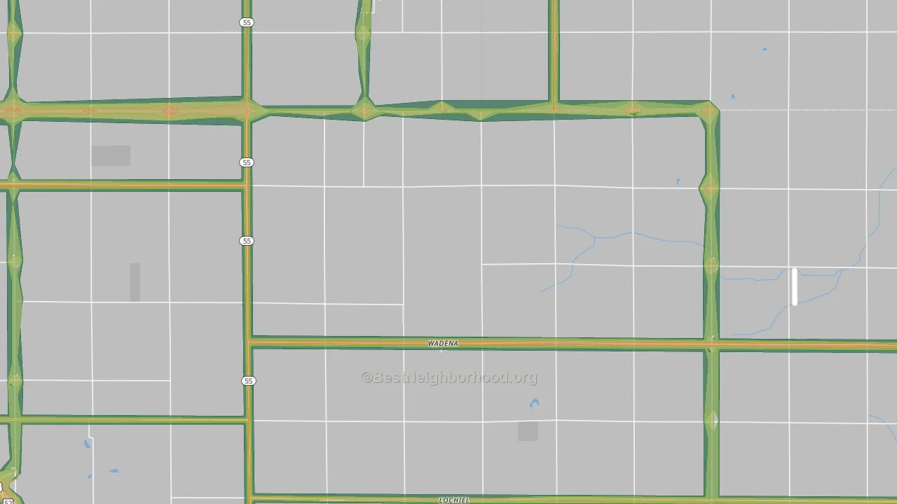 Wadena, IN Map of Noise Levels in Wadena
